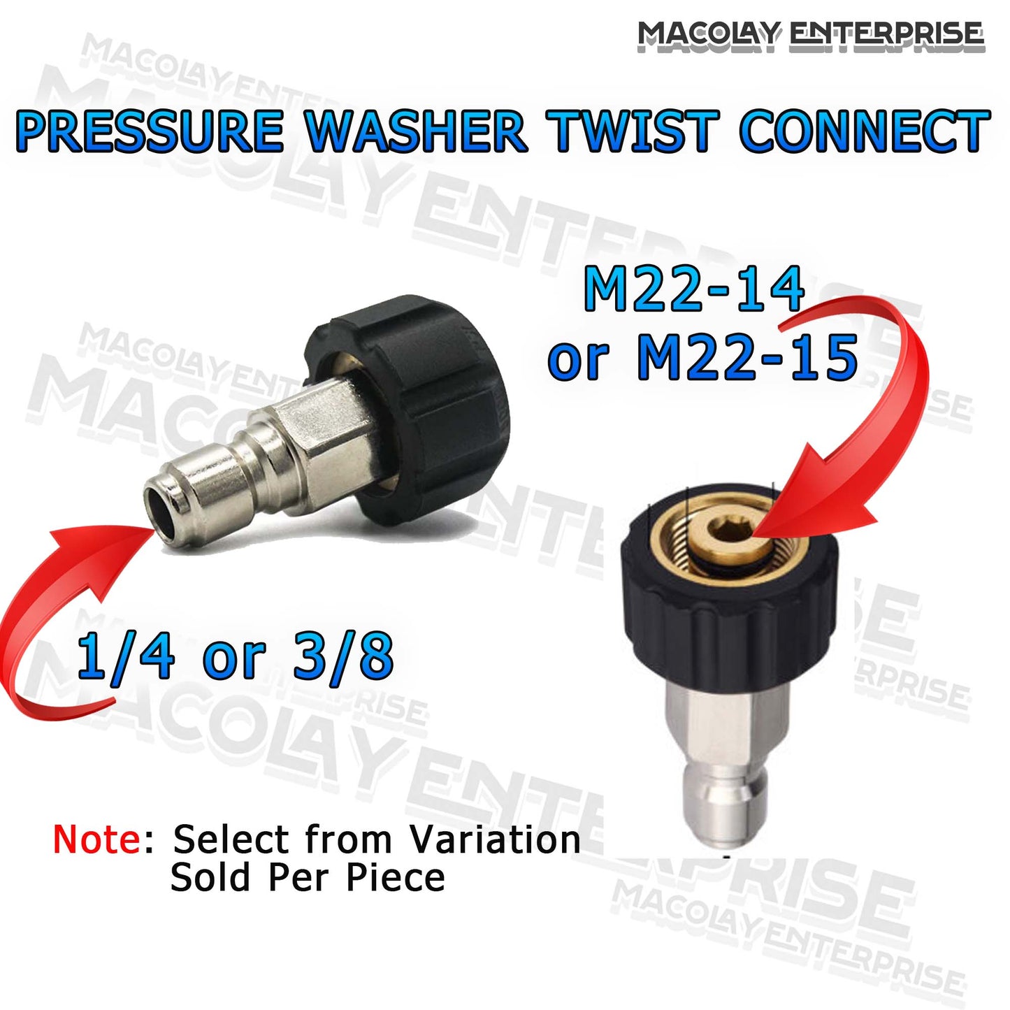F01 1/4 or 3/8, M22-14mm or M22-15 Pressure Washer Twist Connect Fittings
