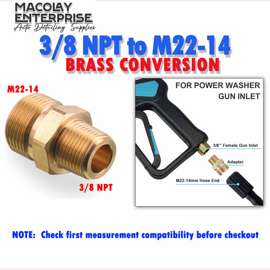 F34 M22-14 Male to 3/8 NPT Male Pressure Washer Adapter Thread Female Fittings