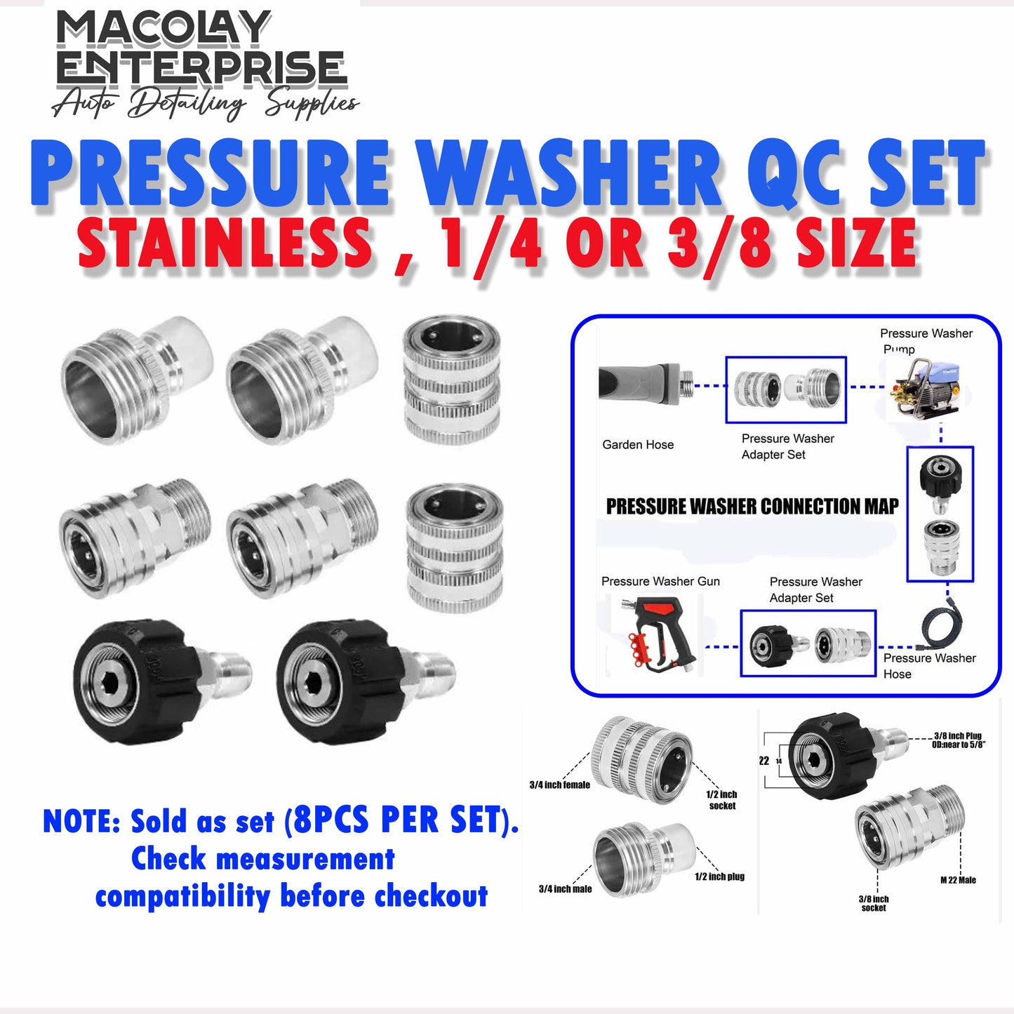 F39 Pressure Washer Quick Connect Set Stainless Fittings