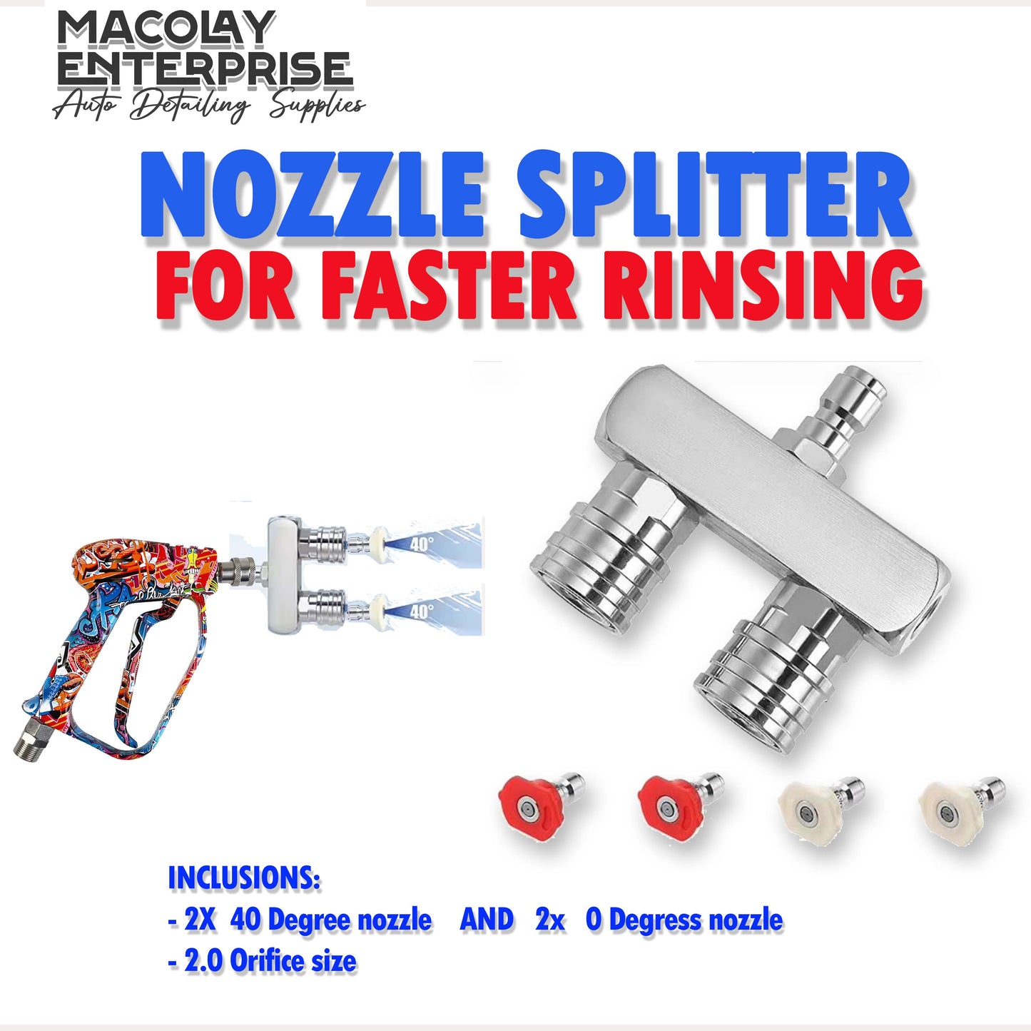 F43 Pressure Washer Nozzle Splitter with 4 Nozzle Tips Fittings