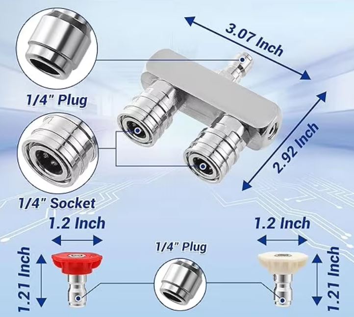 F43 Pressure Washer Nozzle Splitter with 4 Nozzle Tips Fittings