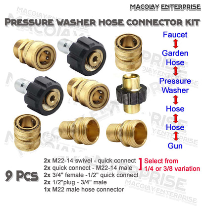 F18 9pcs Pressure Washer Adapter Fittings Set QC Kit