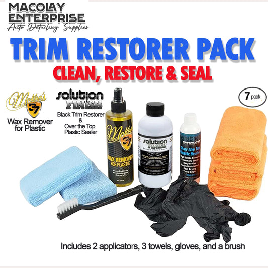 Trim Restorer Pack Mckee's Wax remover, Solution Finish Black Trim Restorer and Over the Top Plastic Sealer