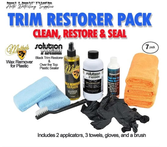Trim Restorer Pack Mckee's Wax remover, Solution Finish Black Trim Restorer and Over the Top Plastic Sealer