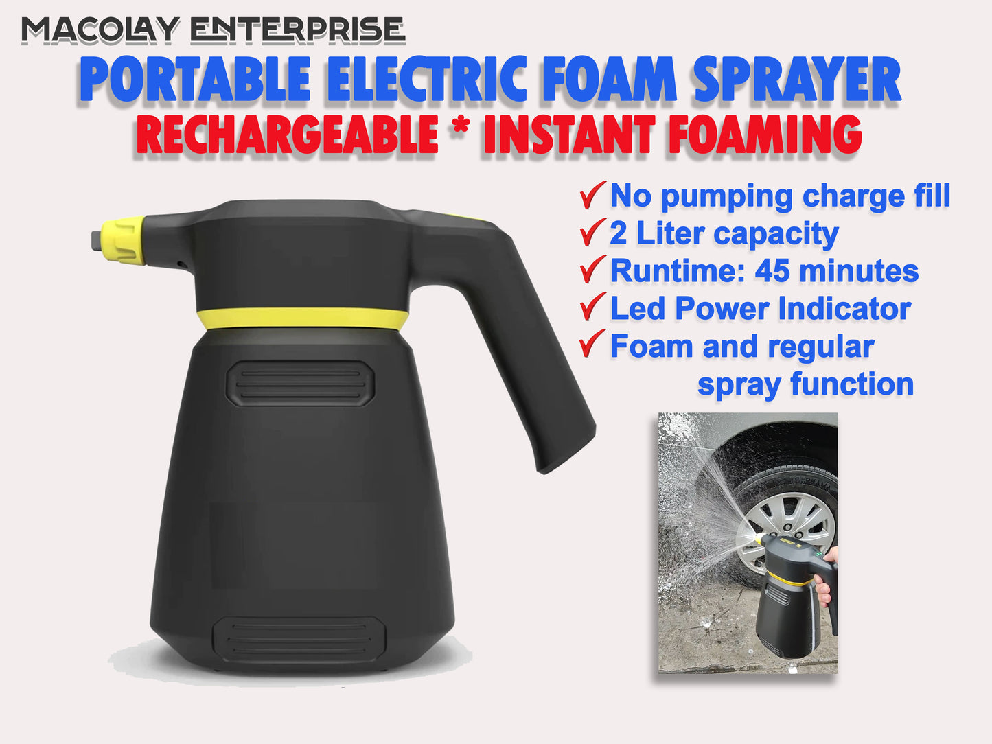 SP-006 Rechargeable Portable Electric Foamer, Detailing Sprayer