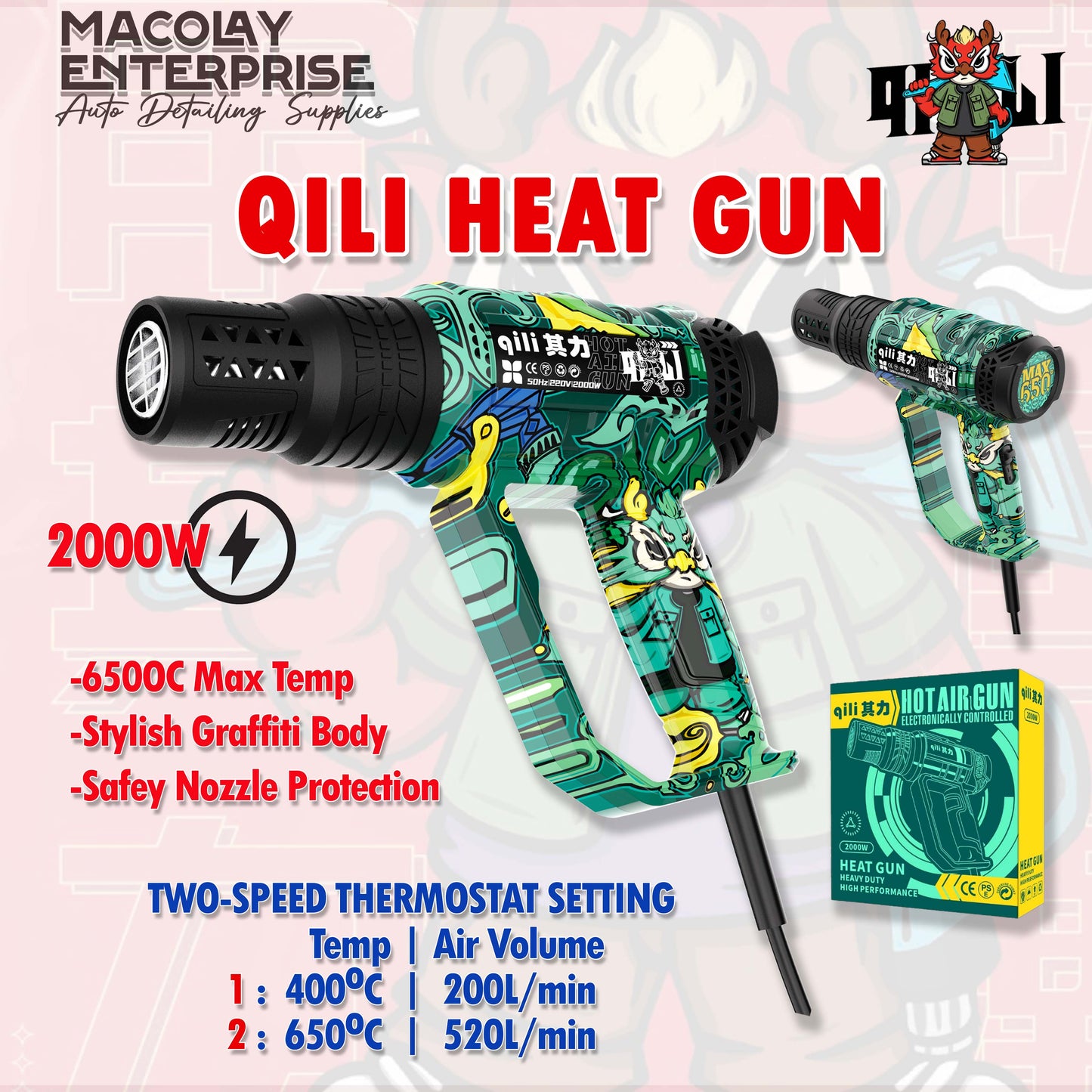 WR-120 Qili Green Graffiti Heat Gun 650deg Max Temp
