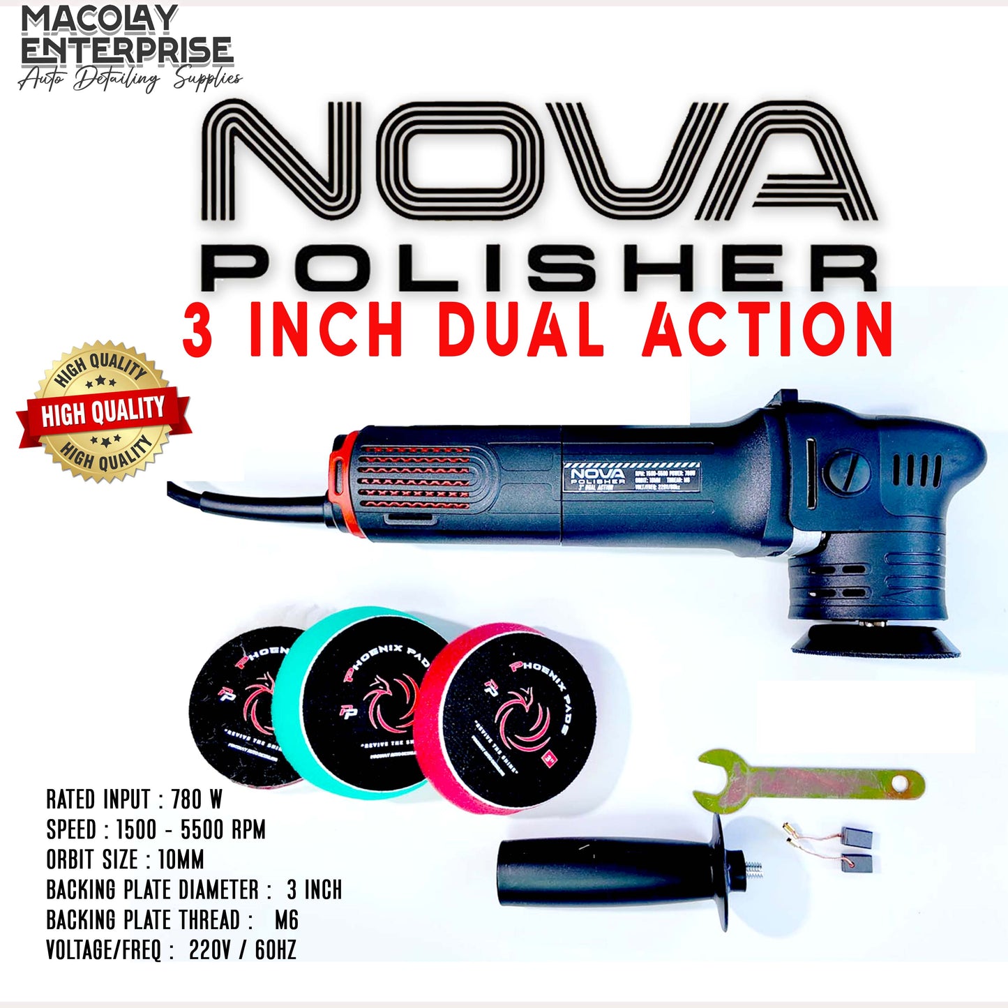 MP-19 Nova 3-inch Dual Action Polisher Machine with 3 Pads