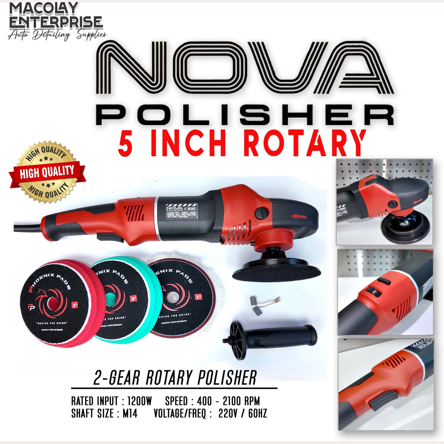 MP-21 Nova 5-inch Rotary Polisher Machine with 3 Pads