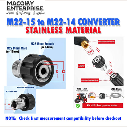 F37 M22-15 to M22-14  Pressure Washer Adapter Stainless Fittings