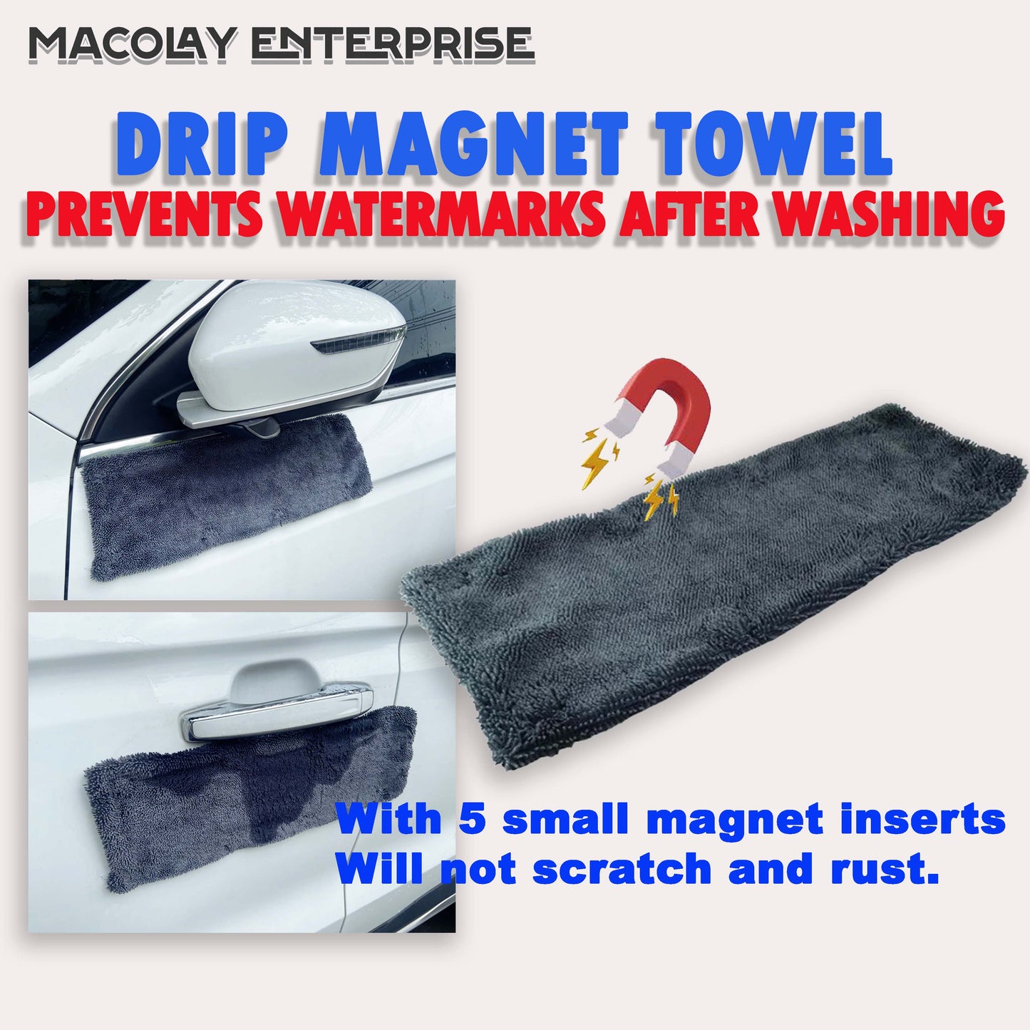 Drip Towel with Magnet Car Wash Drying Towel Prevents Watermarks for Car Wash
