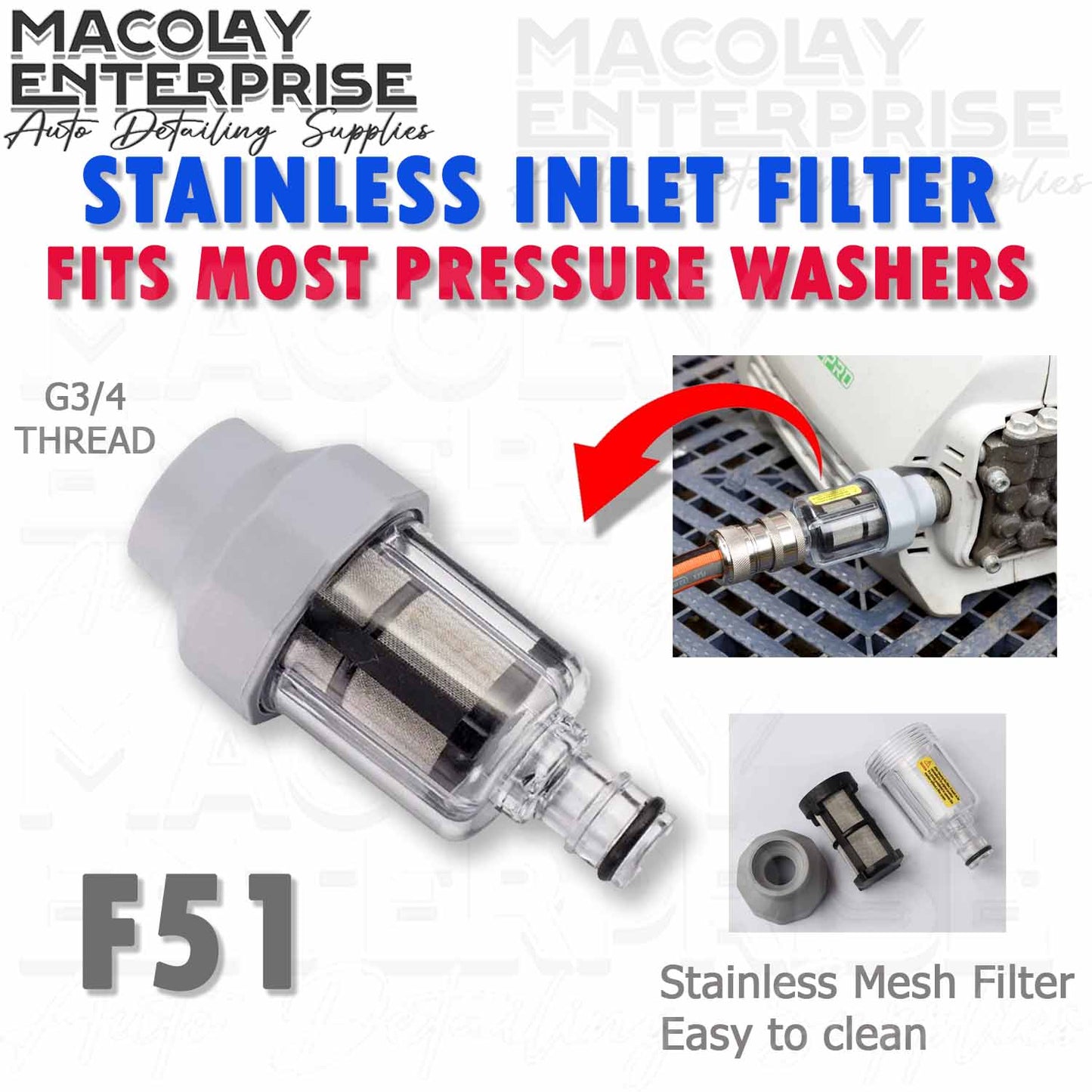 F51 Pressure Washer Inlet Filter G3/4 Stainless Mesh Filter Fittings