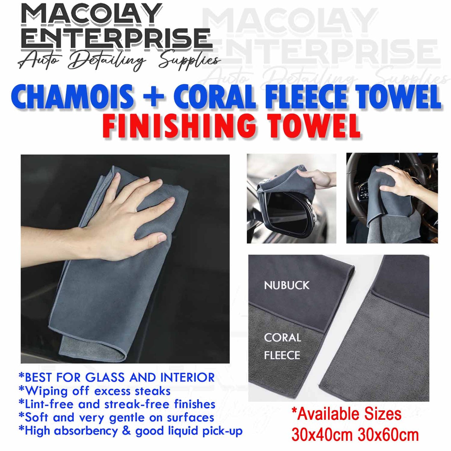 Finishing Towel Chamois + Coral Fleece Streak Free