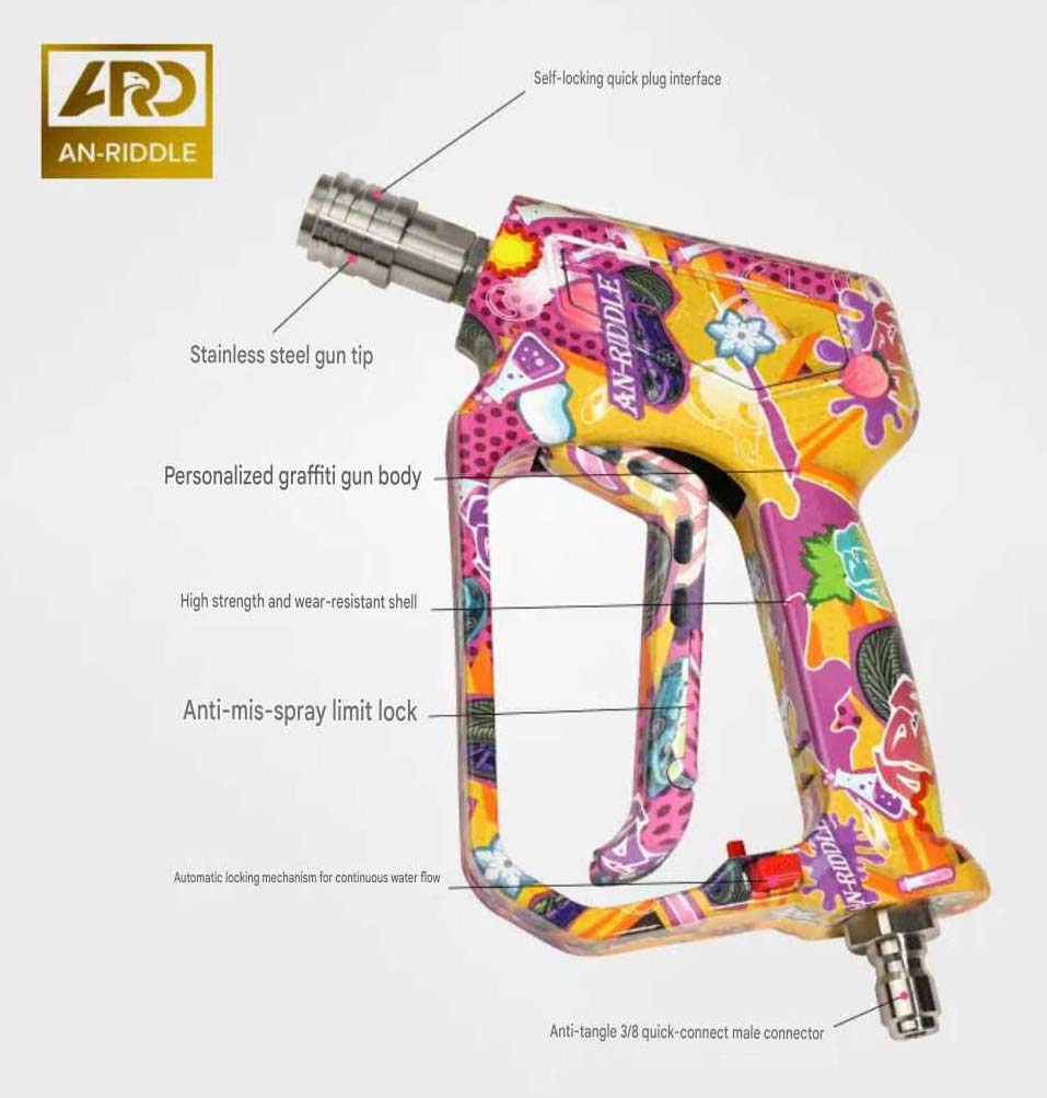 PA-025 ARD Graffiti Designed Pressure Washer Gun 5000psi with Push Lock,  Trigger Lock and Swivel