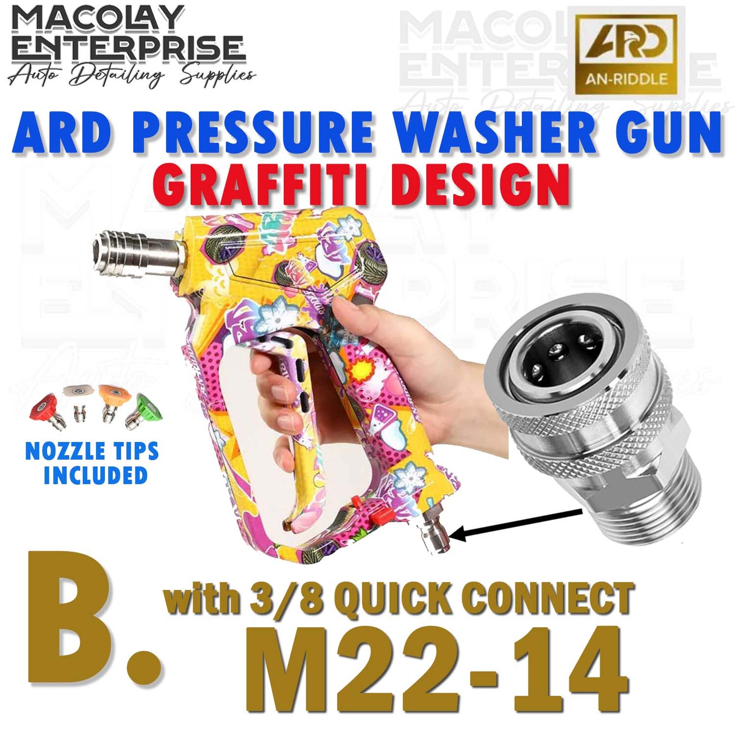 PA-025 ARD Graffiti Designed Pressure Washer Gun 5000psi with Push Lock,  Trigger Lock and Swivel