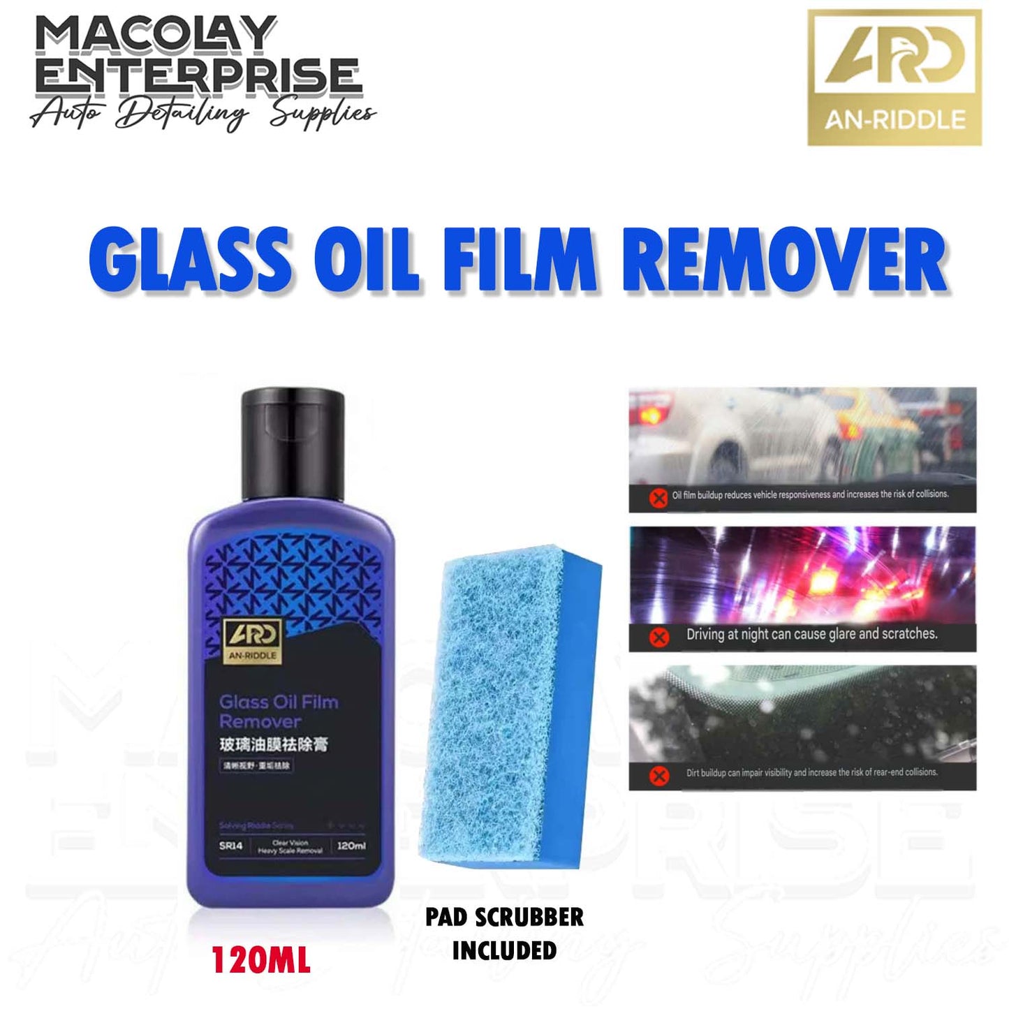 ARD Glass Oil Film Remover 120ml with Scrubber