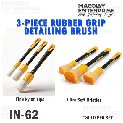 IN-62 Rubber Grip 3-pc Car Detailing Brush Set Ultra soft or Ultra Fine Tip