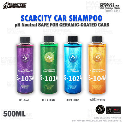 SCARCITY pH neutral Car Shampoo Green Forest, Yellow Rose, Smurf, Prewash 500ml