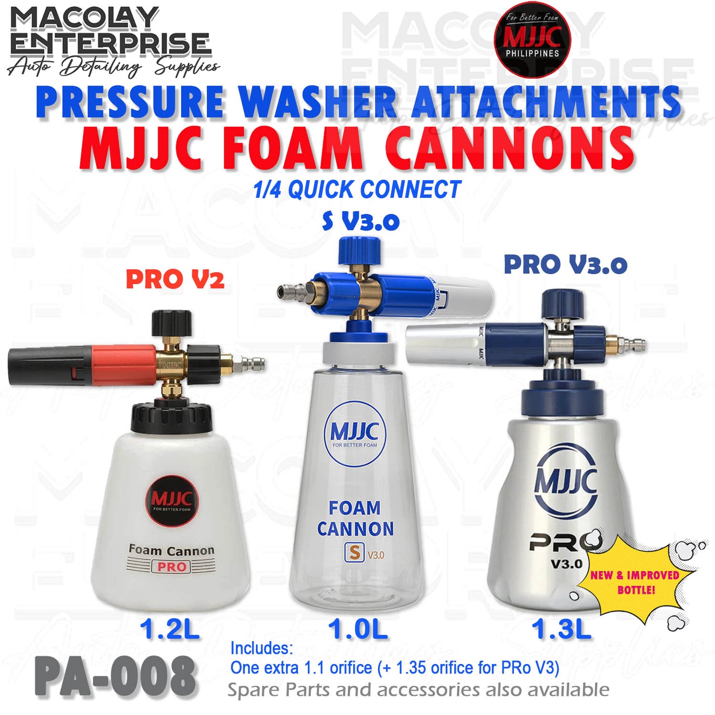 PA-008 MJJC PRO V2, S V3.0 or  PRO V3 (new bottle)  Foam Cannon for Pressure Washer