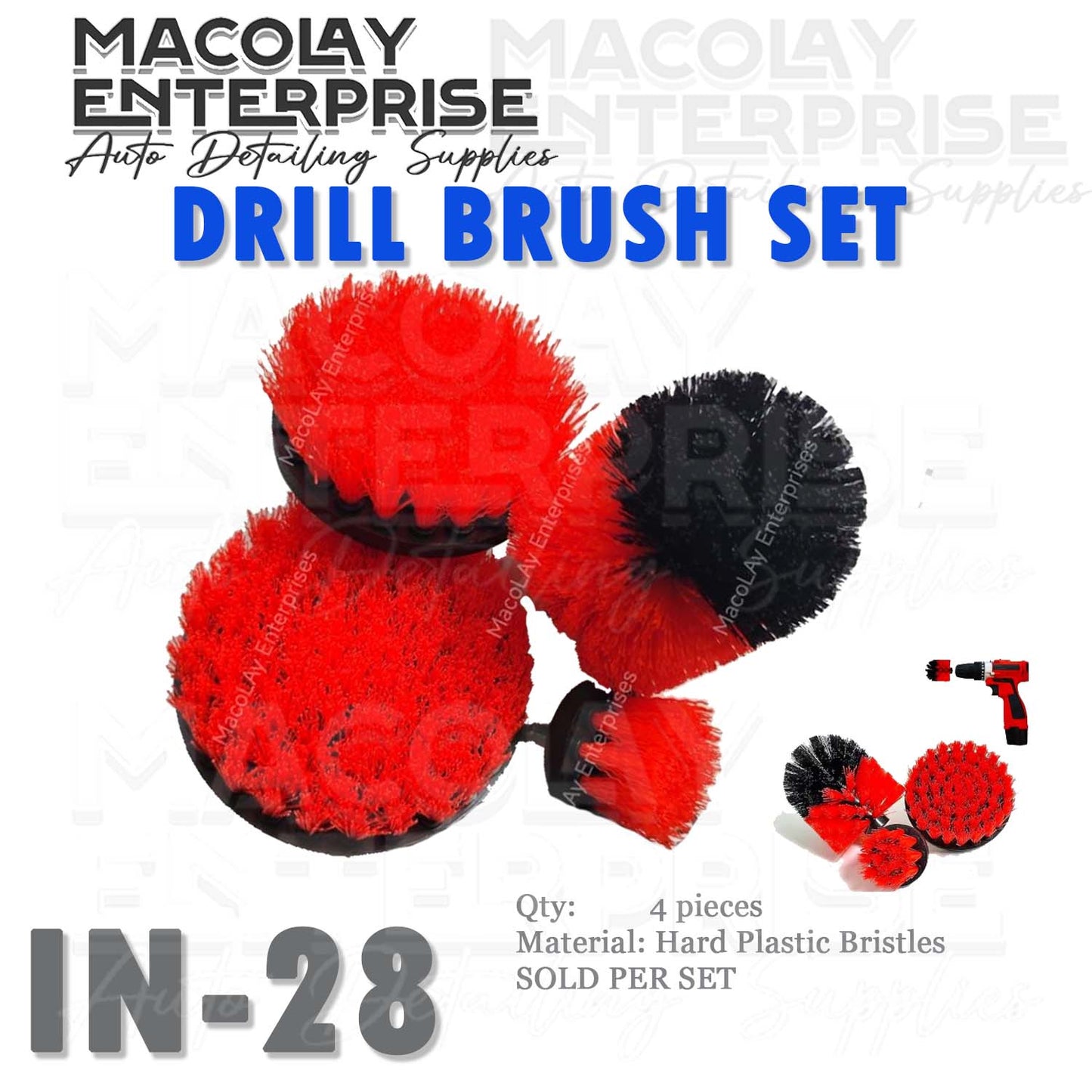 IN-28 Hard Bristles Drill Brush Set Car interior Brush Set