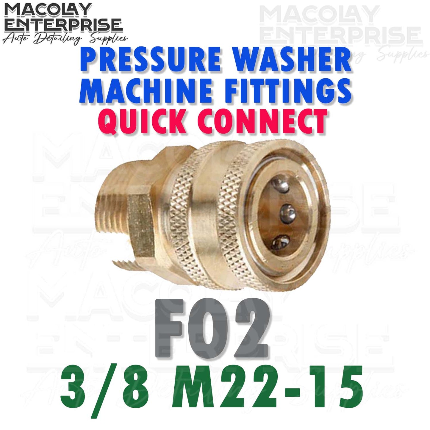 F02 Pressure Washer Quick Connect Adapter 1/4 or 3/8 female - M22-14 or M22-15 Fittings