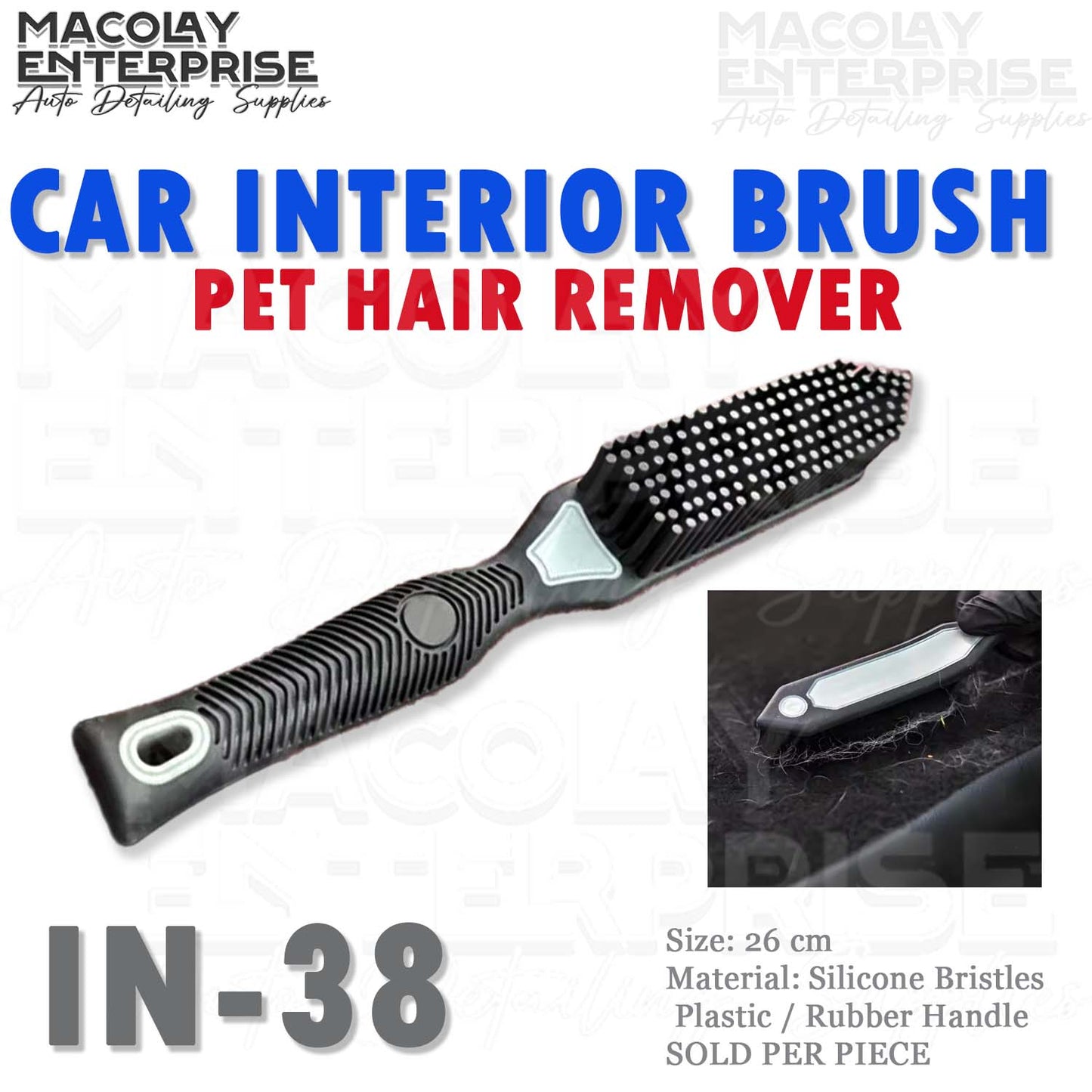 IN-38 Soft Rubber Bristle Pet Hair Remover Car Interior Detailing Brush