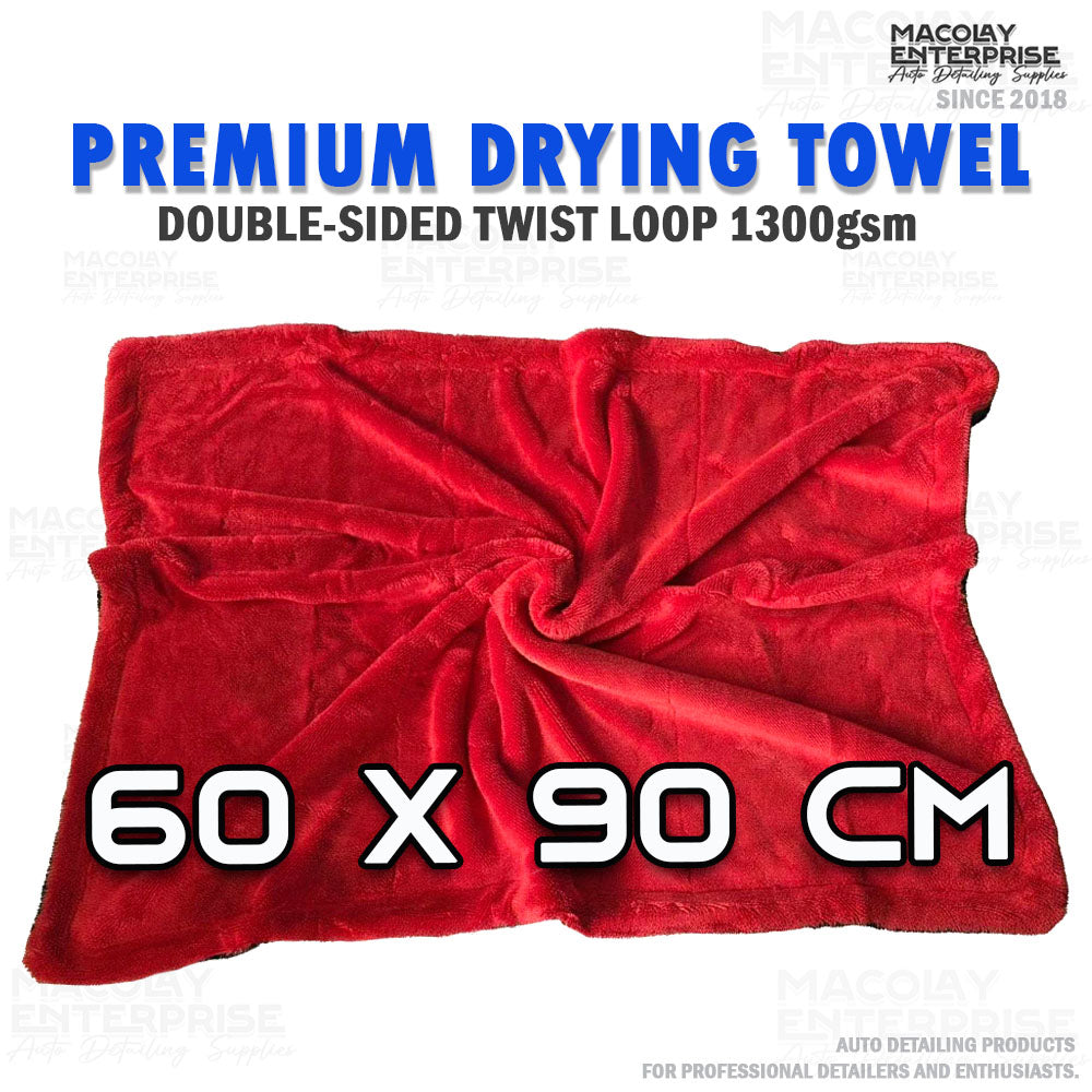 Red-Gray 1300gsm Double sided Twisted Fiber Premium Car Drying Towel