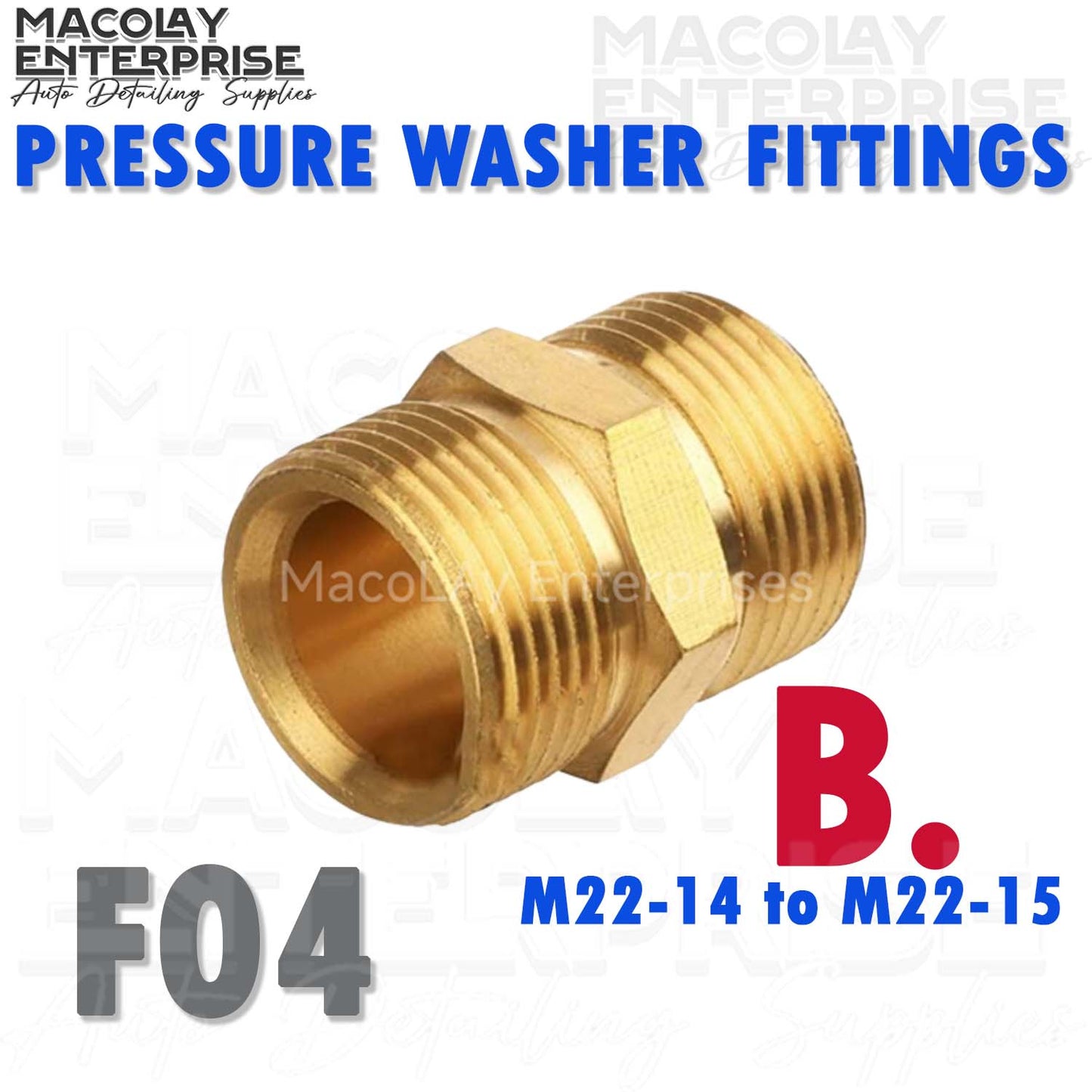 F04 Pressure Washer Coupler M22-14 to M22-14 or M22-14 to M22-15 Male Fittings