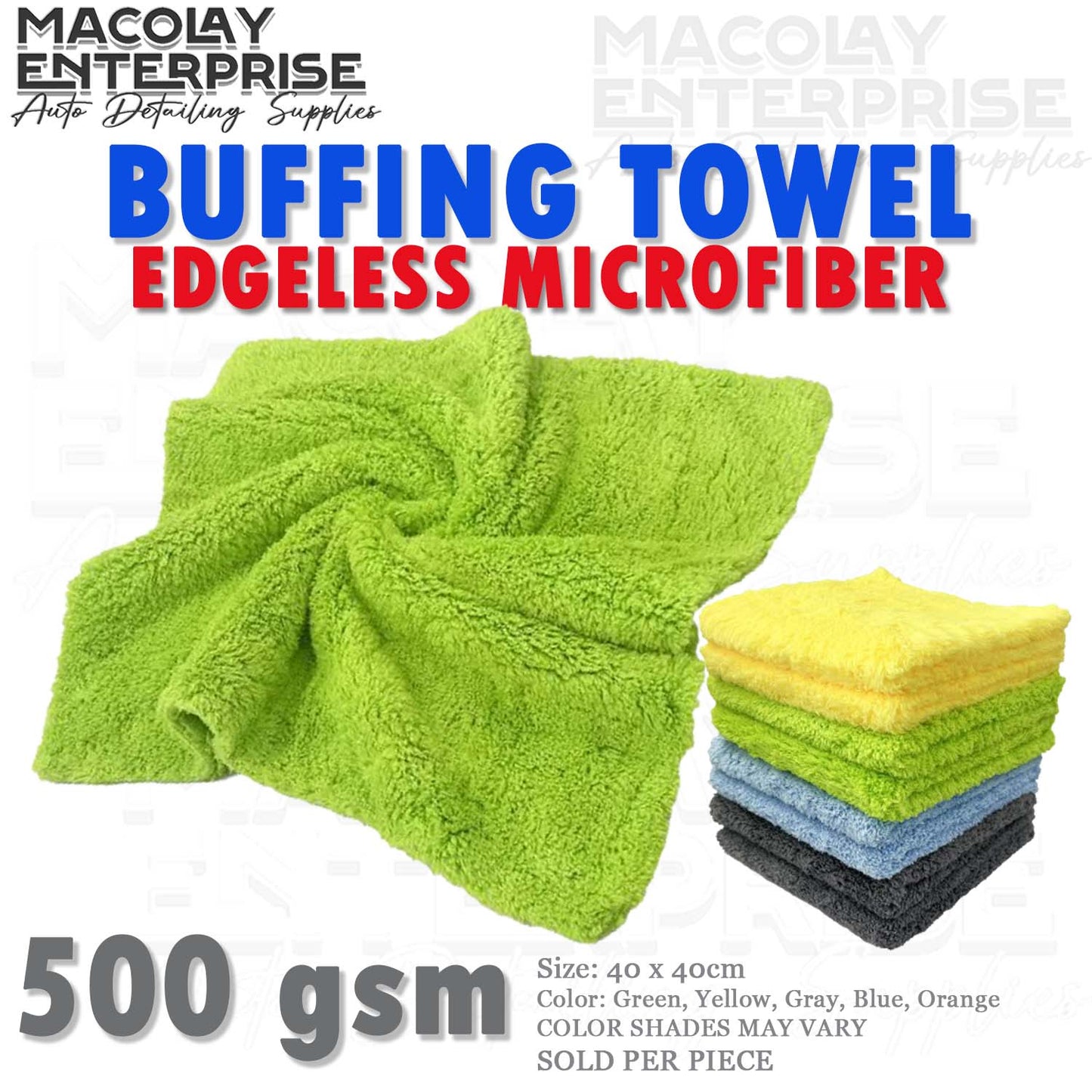 500gsm 16x16-in Soft Edgeless Microfiber Car Buffing Towel