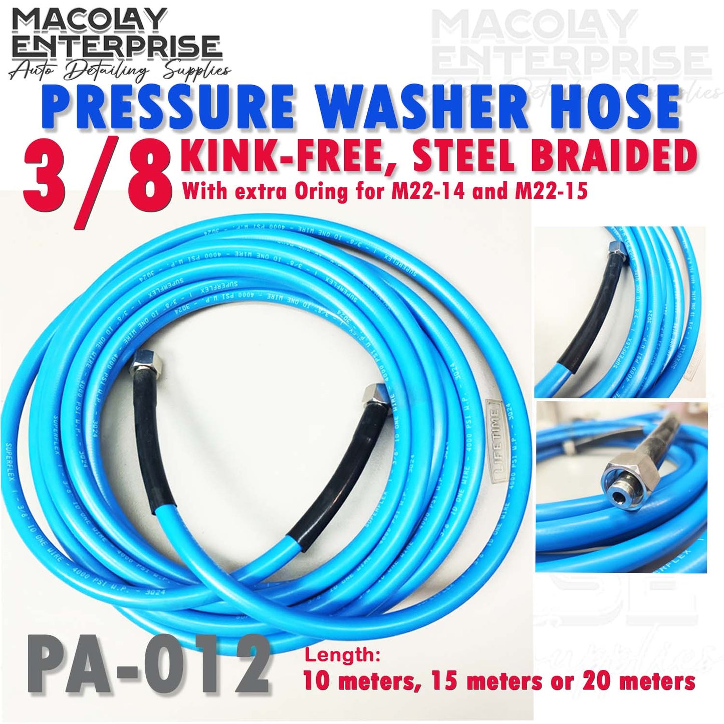 PA-012 Kink-free 3/8 High Pressure Hose Fits M22-14 and M22-15