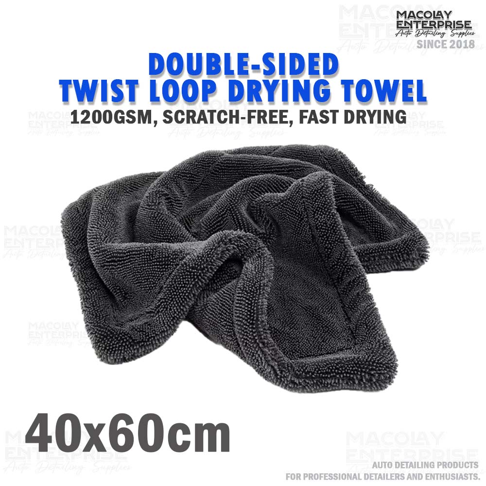 Gray Double-Sided 1200gsm Twisted Fiber Car wash Drying Towel