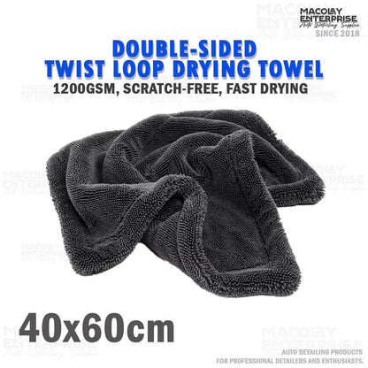 Gray Double-Sided 1200gsm Twisted Fiber Car wash Drying Towel