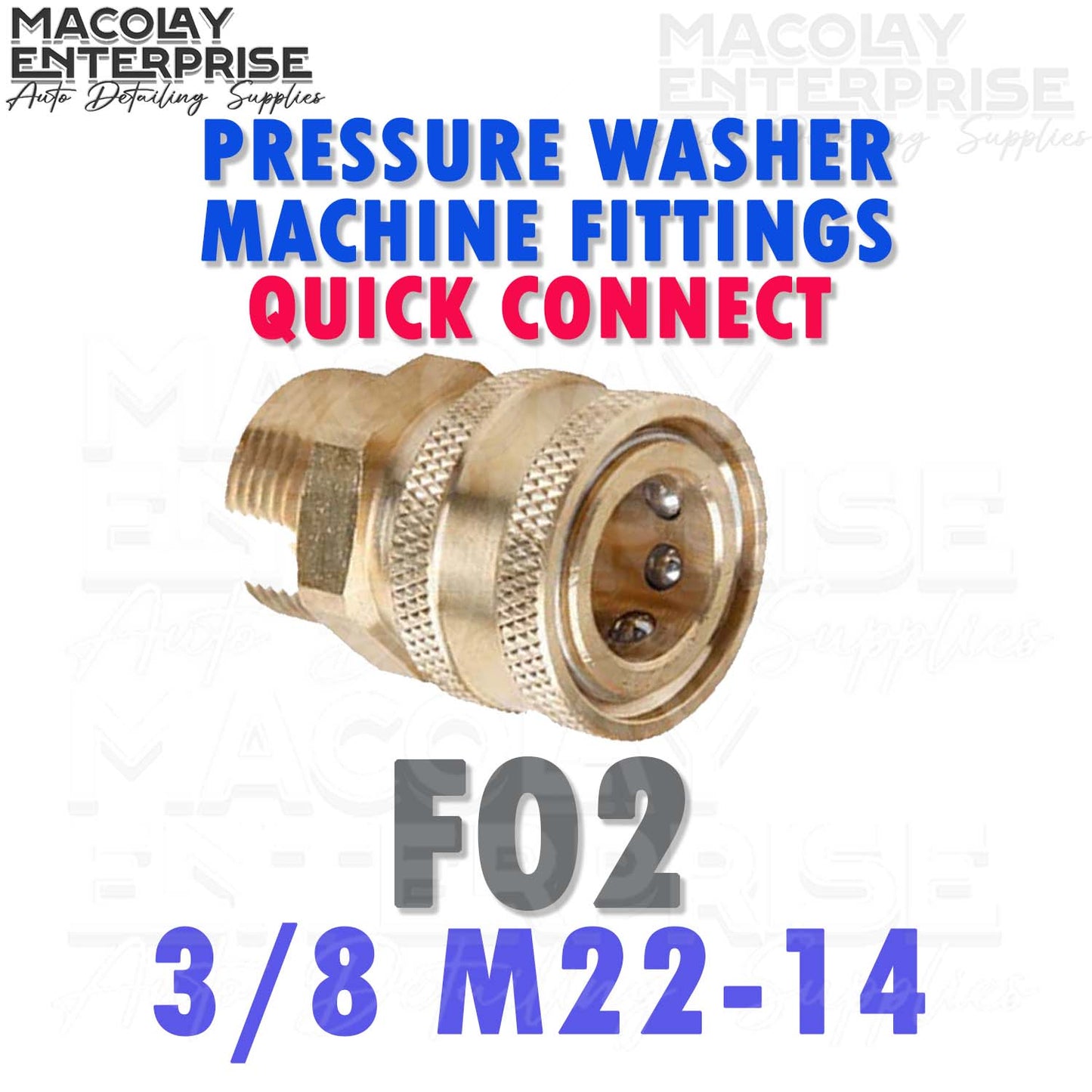 F02 Pressure Washer Quick Connect Adapter 1/4 or 3/8 female - M22-14 or M22-15 Fittings