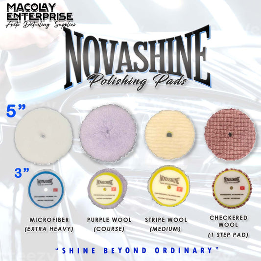 PO-037 Novashine Purple, Stripe or Long Nap WOOL Pad and Microfiber Pad for 5-inch or 3-inch Polishers