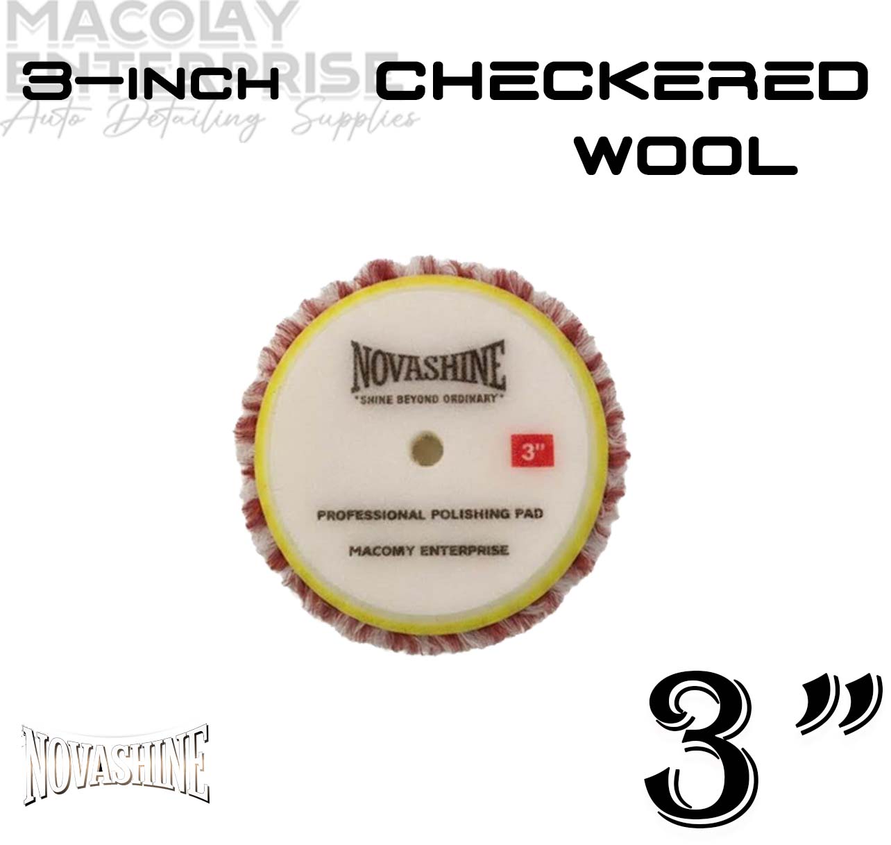 PO-037 Novashine Purple, Stripe or Long Nap WOOL Pad and Microfiber Pad for 5-inch or 3-inch Polishers