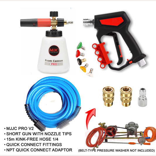Foam Cannon Conversion Package for Belt Type Pressure Washer with Kink-Free Hose