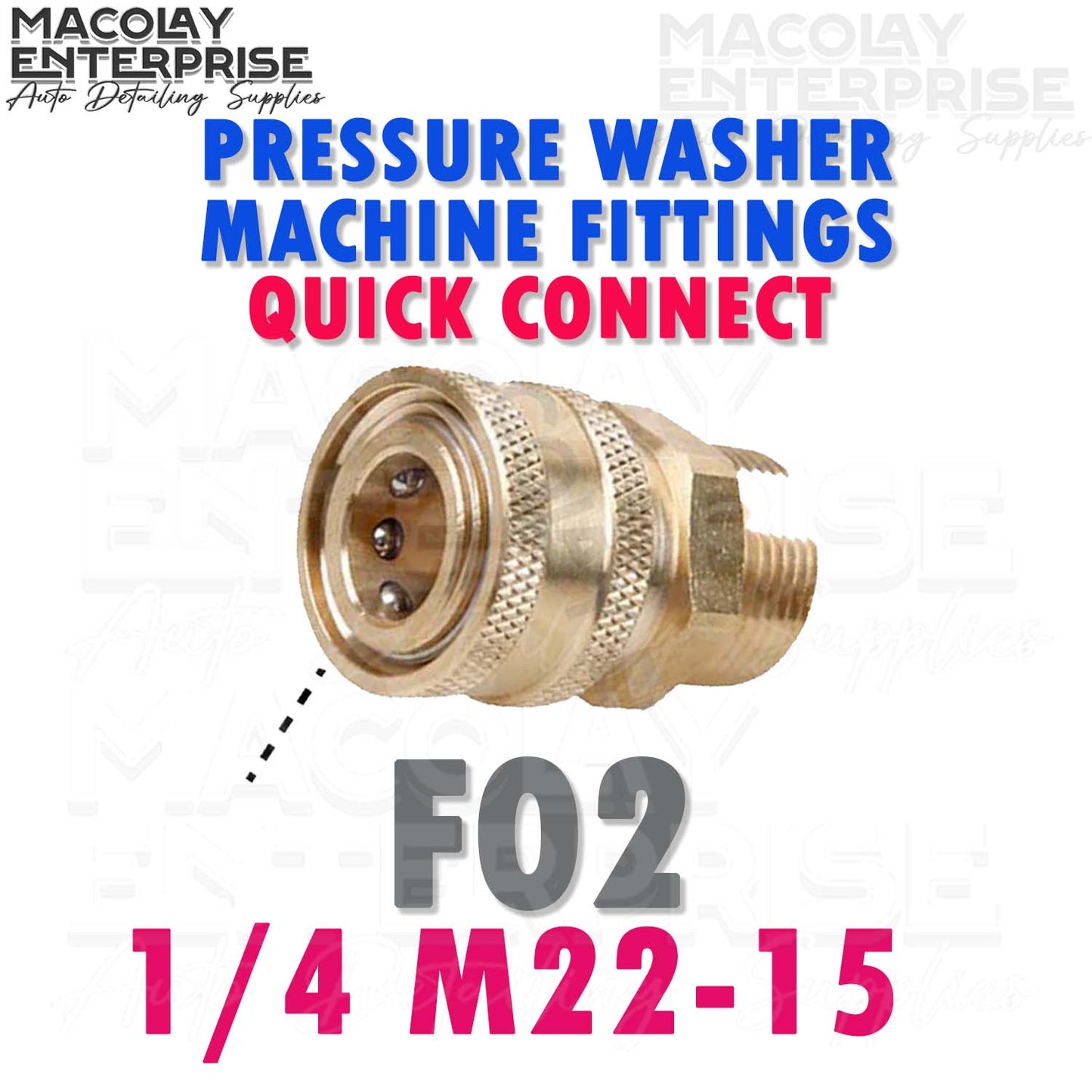 F02 Pressure Washer Quick Connect Adapter 1/4 or 3/8 female - M22-14 or M22-15 Fittings