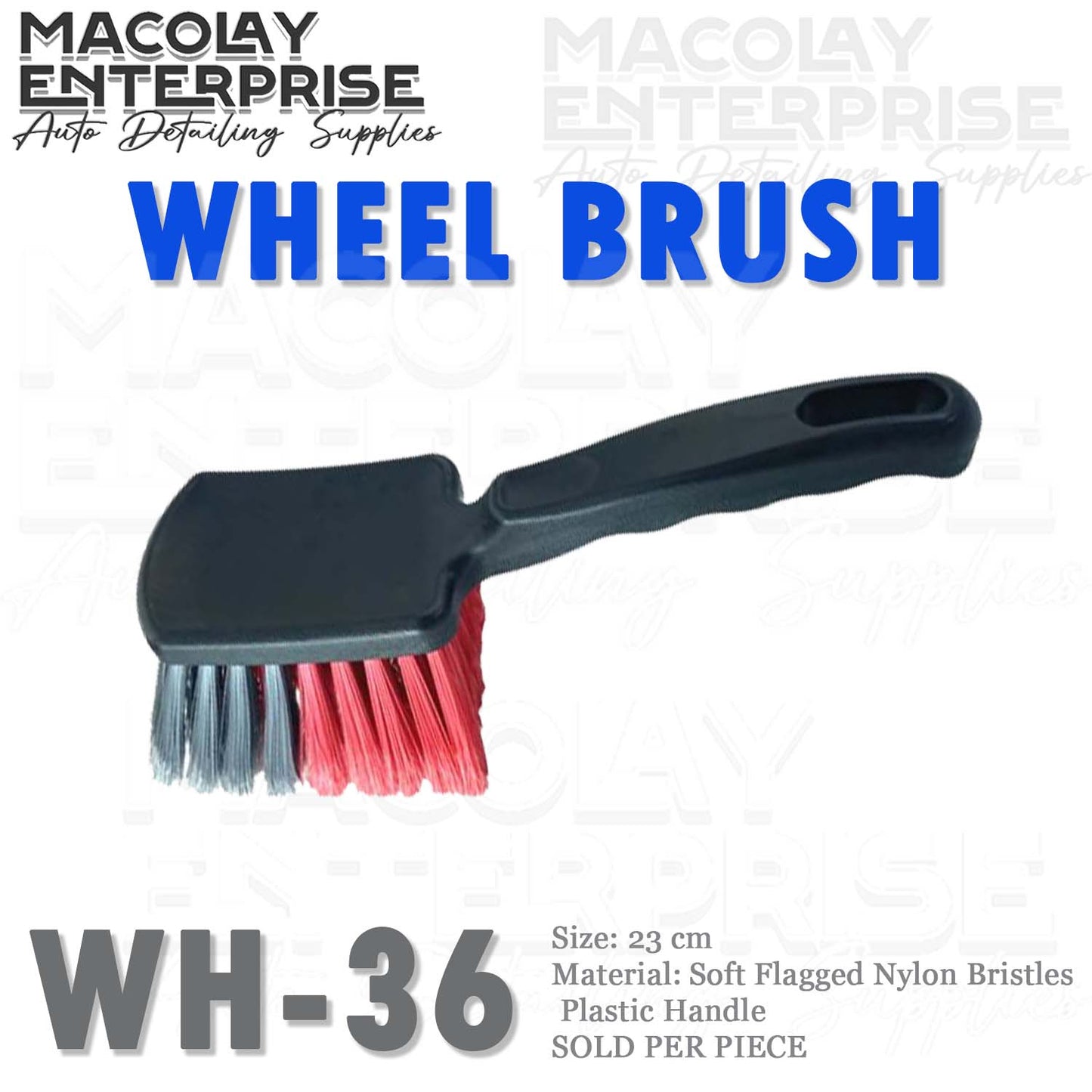 WH-36 Red-gray Flagged Bristle Rubber Handle Tire brush