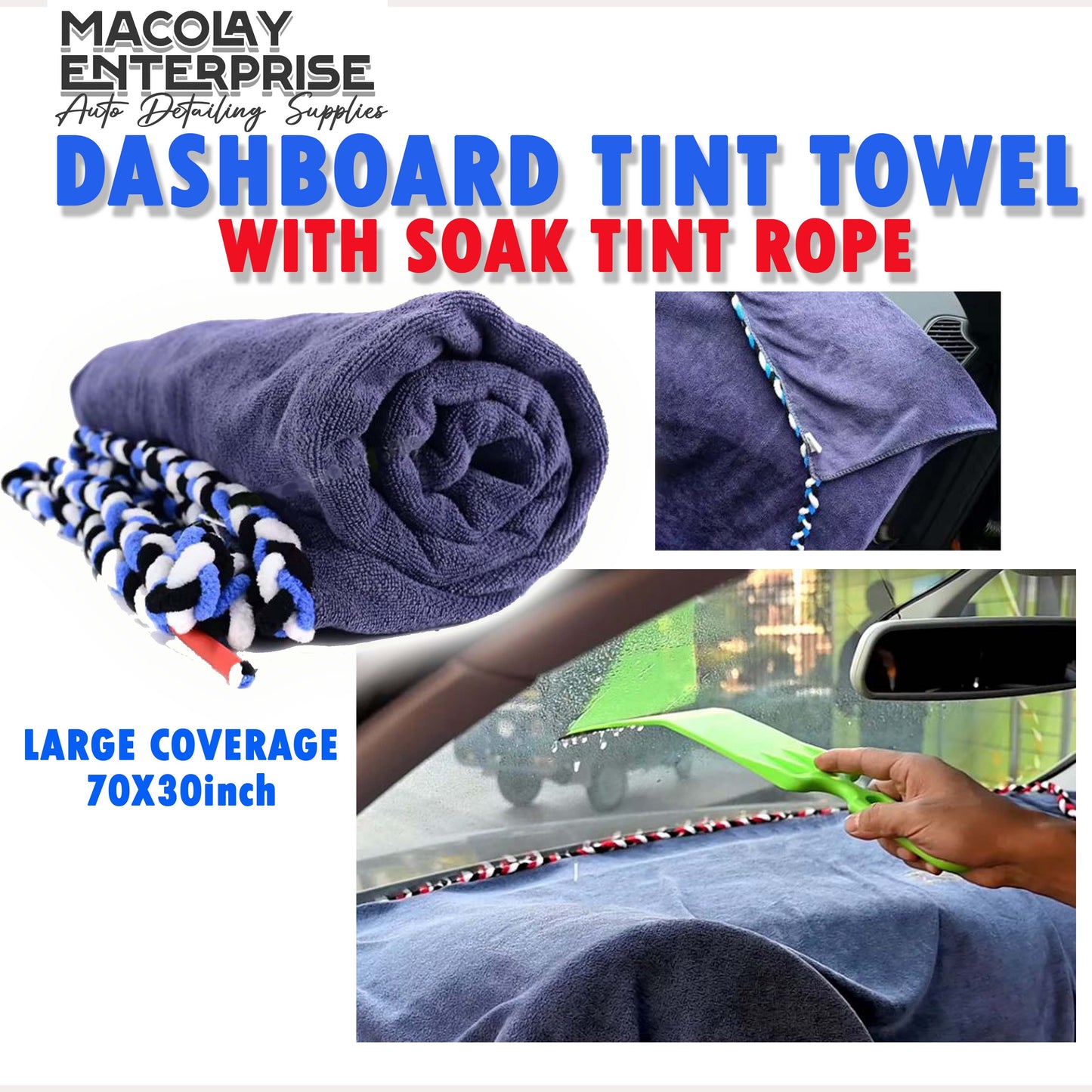 WR-104 Dashboard Towel with built-in Soak Tint Rope for Tint Installation