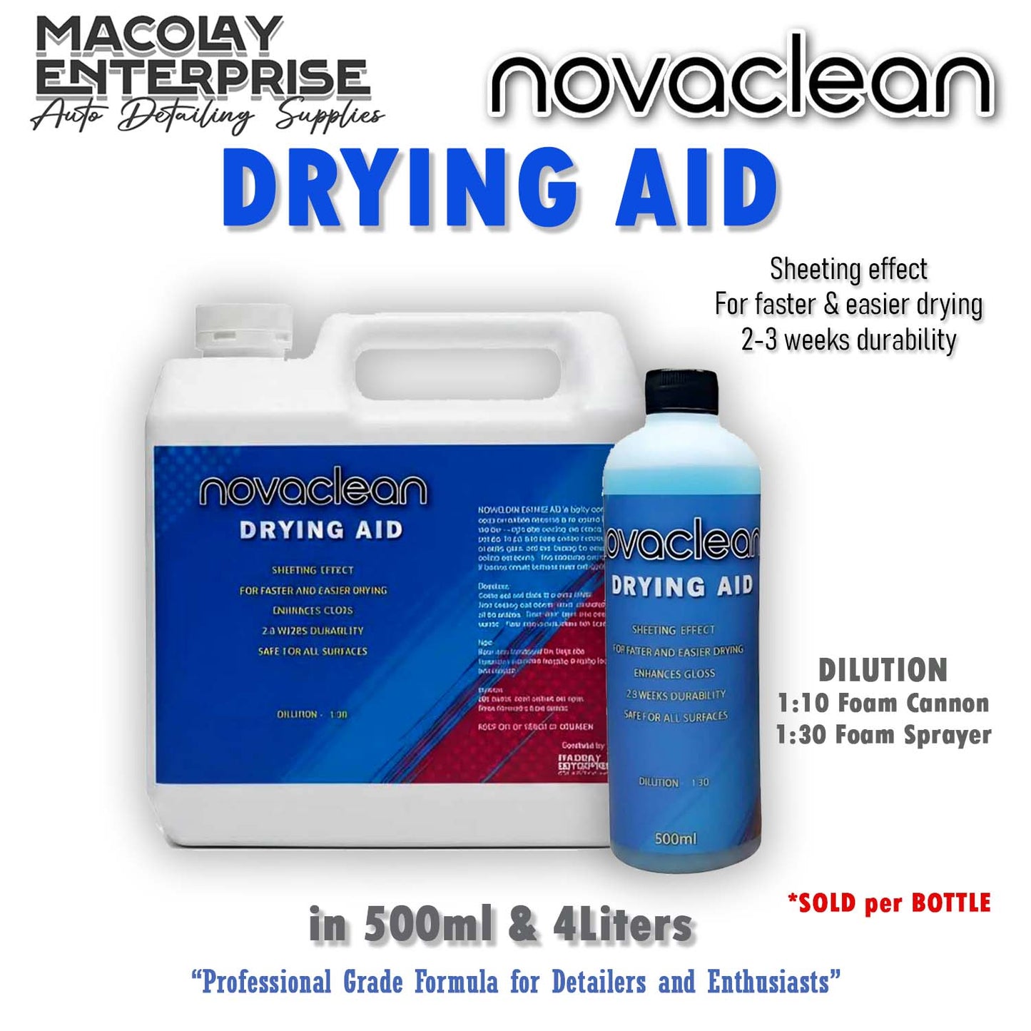 Novaclean PreWash and Drying Aid for Car Wash 500ml or 1 Gallon