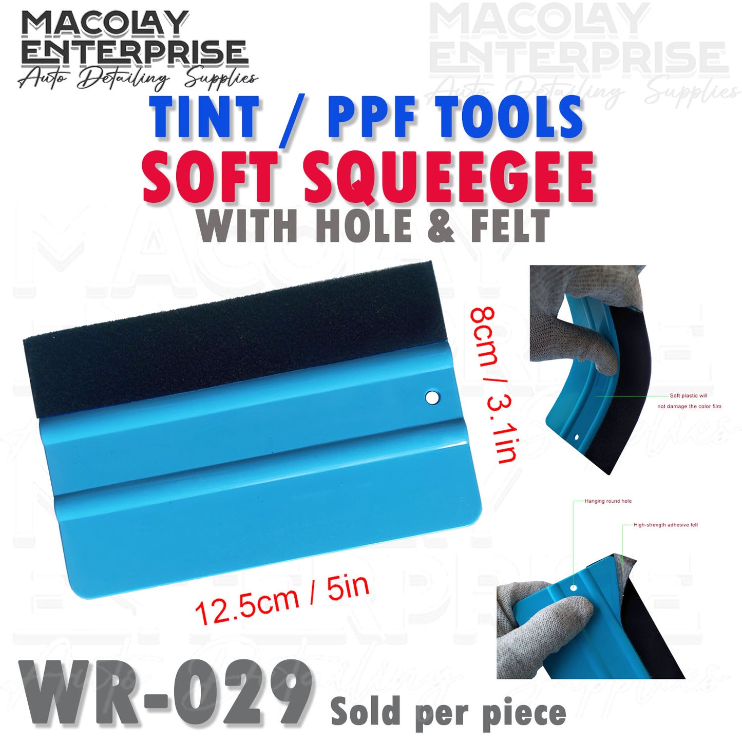 WR-029  Blue Soft Squeegee with hole and Felt for Car PPF
