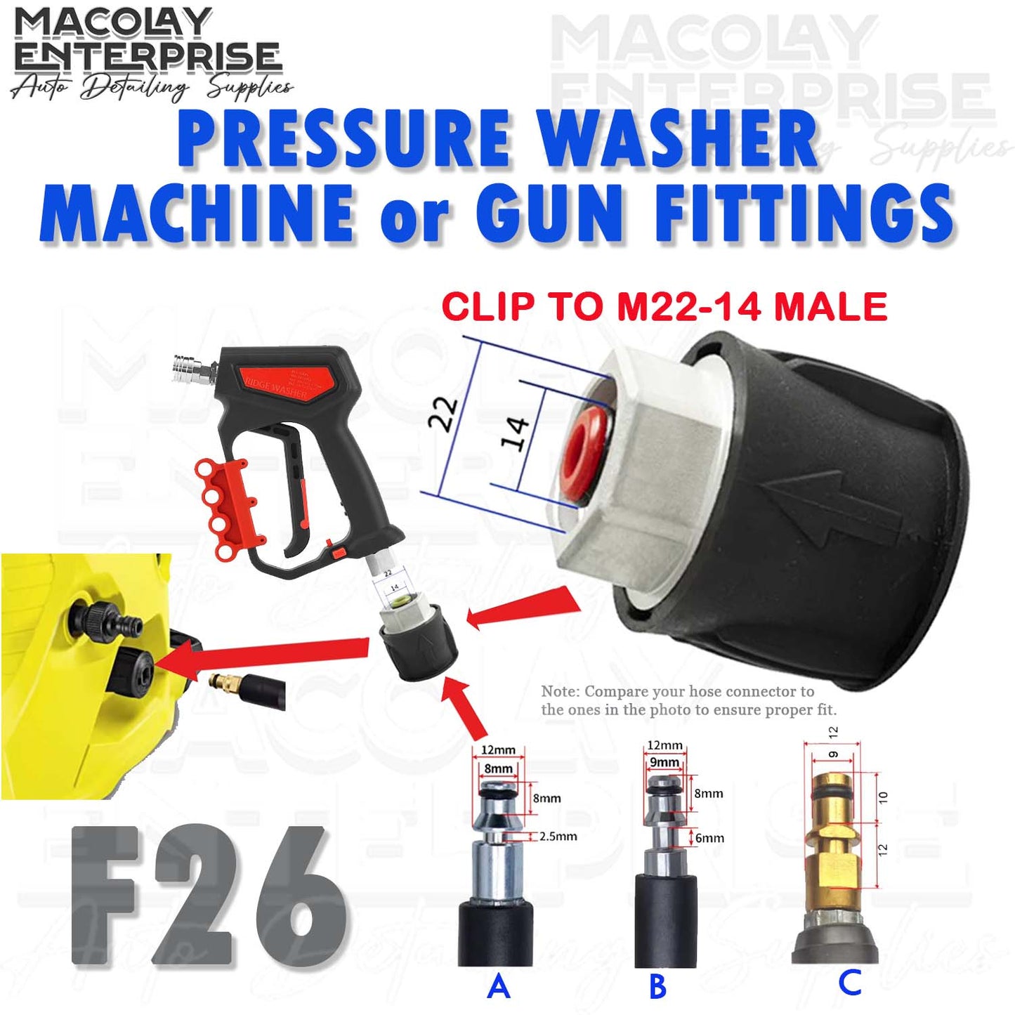 F26 Quick Release Adapter fittings for pressure Washer Gun and Machine