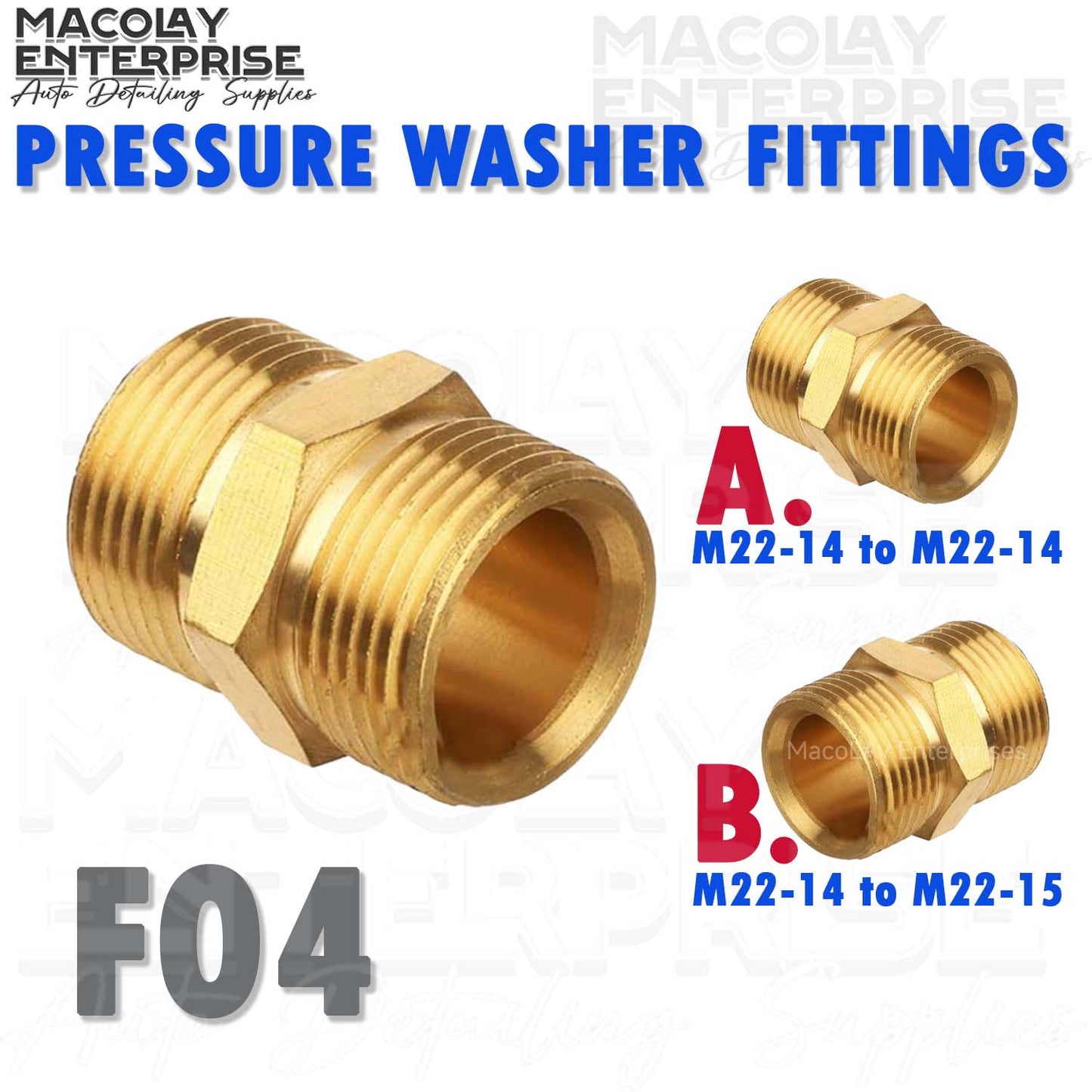 F04 Pressure Washer Coupler M22-14 to M22-14 or M22-14 to M22-15 Male Fittings