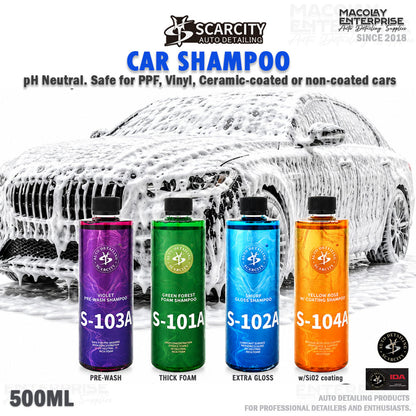 SCARCITY pH neutral Car Shampoo Green Forest, Yellow Rose, Smurf, Prewash 500ml
