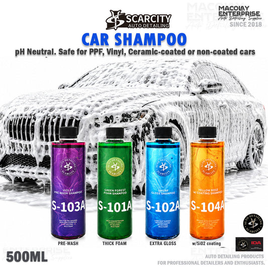 SCARCITY pH neutral Car Shampoo Green Forest, Yellow Rose, Smurf, Prewash 500ml