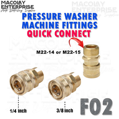 F02 Pressure Washer Quick Connect Adapter 1/4 or 3/8 female - M22-14 or M22-15 Fittings