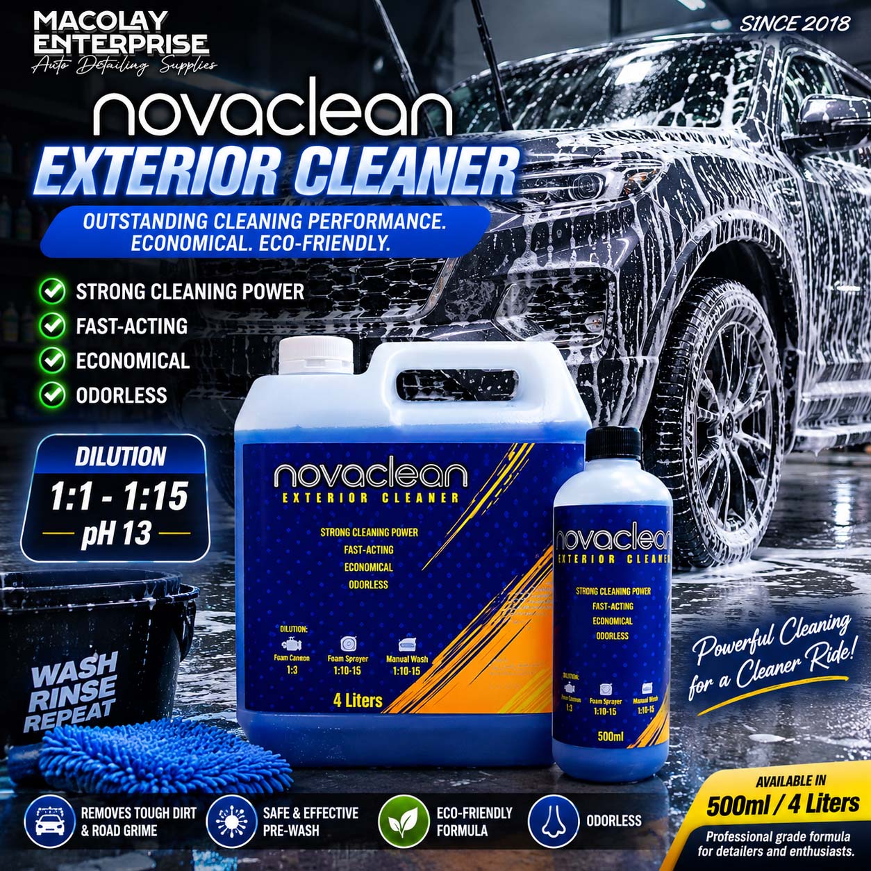 Novaclean Interior Cleaner or Exterior Cleaner 500ml or 4L